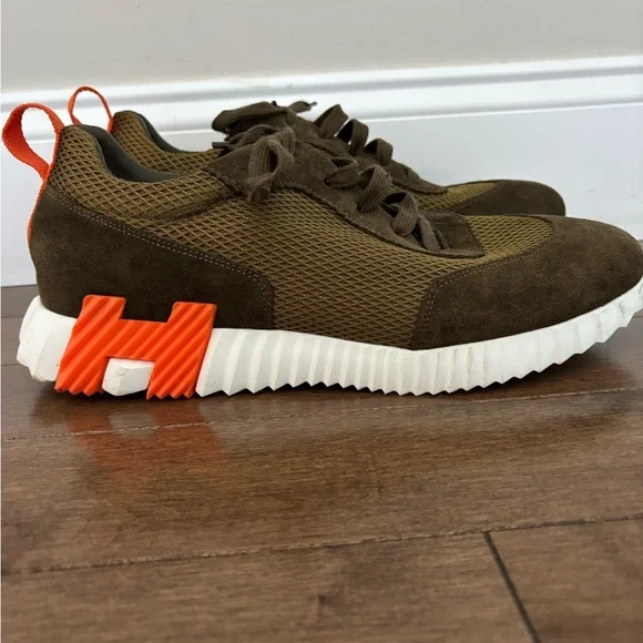 Men's Army green and Orange  Sneakers - Picture 2 of 5